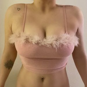 Pink fluffy crop top size S